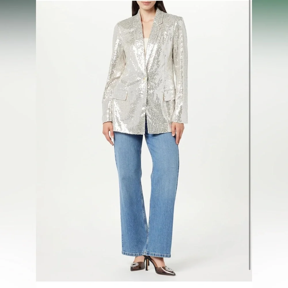 NWT • The Drop • Women's Blake Long One-Button Blazer • Size S • Silver Sequin • - Picture 1 of 7